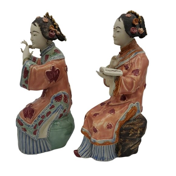 Shiwan Shi Wan Porcelain Figurines Ladies  Musicians Geisha Seated Chinese Women - Picture 2 of 12